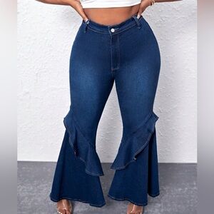 High Waist Ruffle Trim Flare Leg Jeans